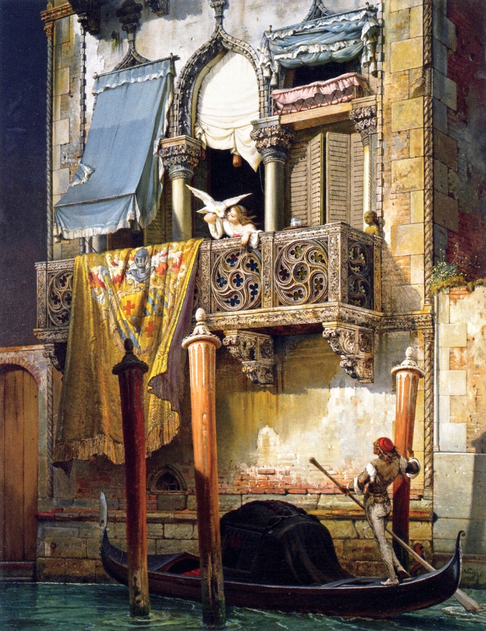 Courtship in Venice, vintage artwork by Friedrich Nerly the Elder, A3 (16x12") Poster Print