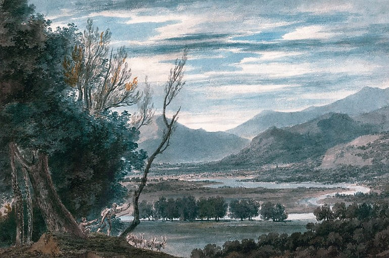 The Valley of the Eisak Near Brixen in the Tyrol, vintage artwork by John Robert Cozens, 12x8" (A4) Poster
