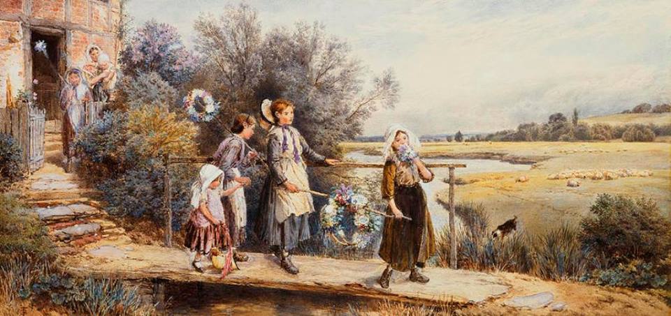 May Day Garlands, vintage artwork by Myles Birket Foster, 12x8" (A4) Poster