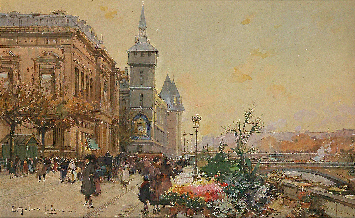 Flower Market in Paris by Eugene Galien-Laloue,A3(16x12")Poster
