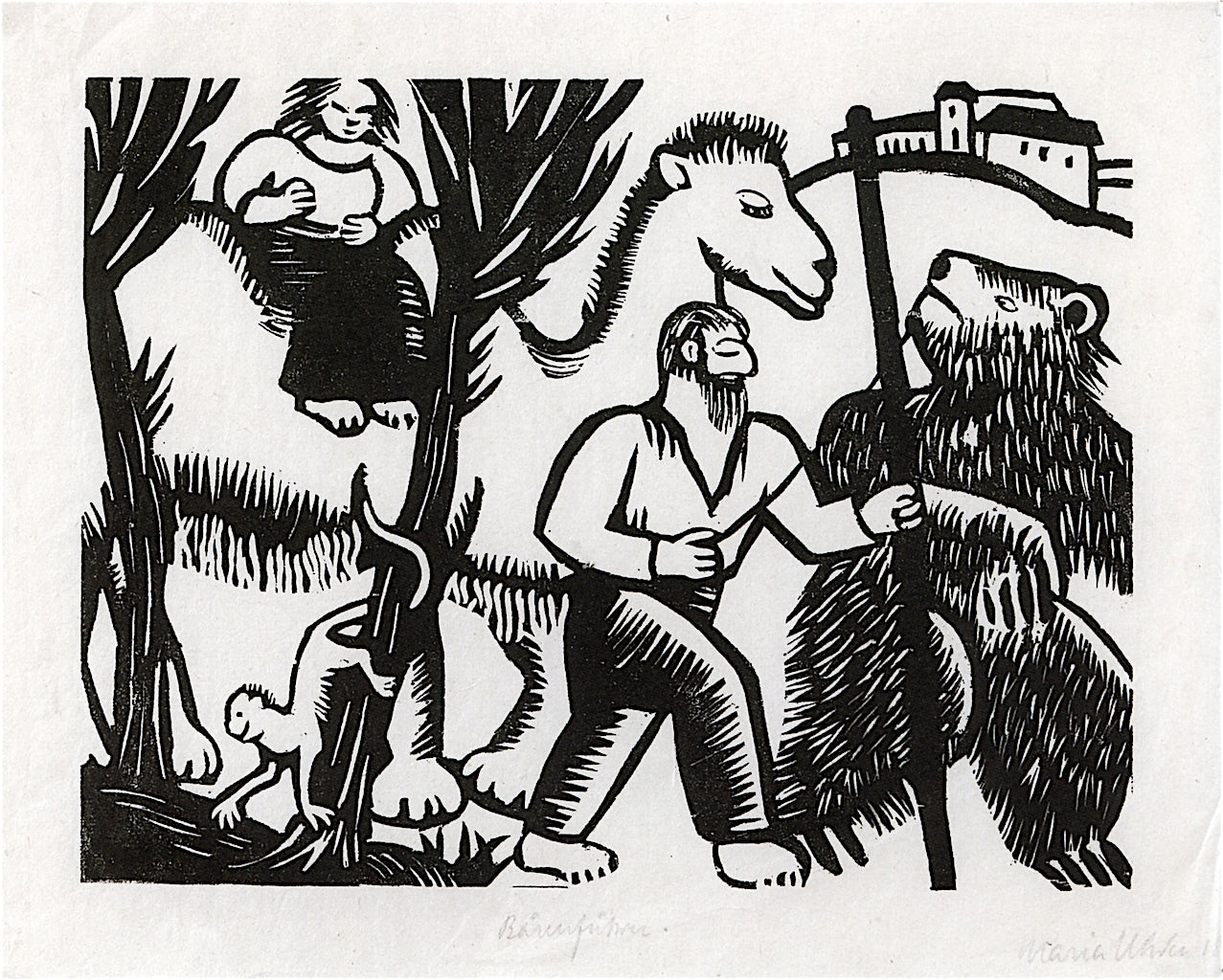 Bear Trainer, vintage artwork by Maria Uhden, 12x8" (A4) Poster