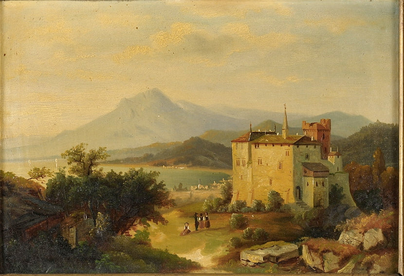Landscape with an Alpine Lake, vintage artwork by Arnold Forstmann, 12x8" (A4) Poster