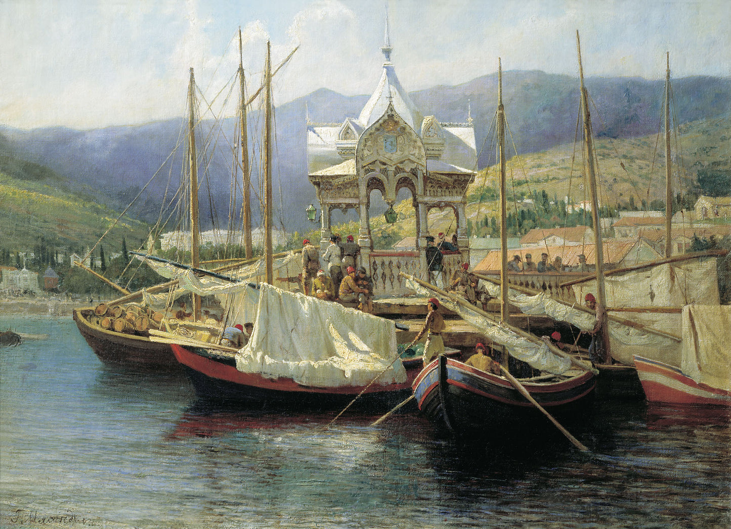 Yalta Harbour, vintage artwork by Grigory Myasoedov, 12x8" (A4) Poster