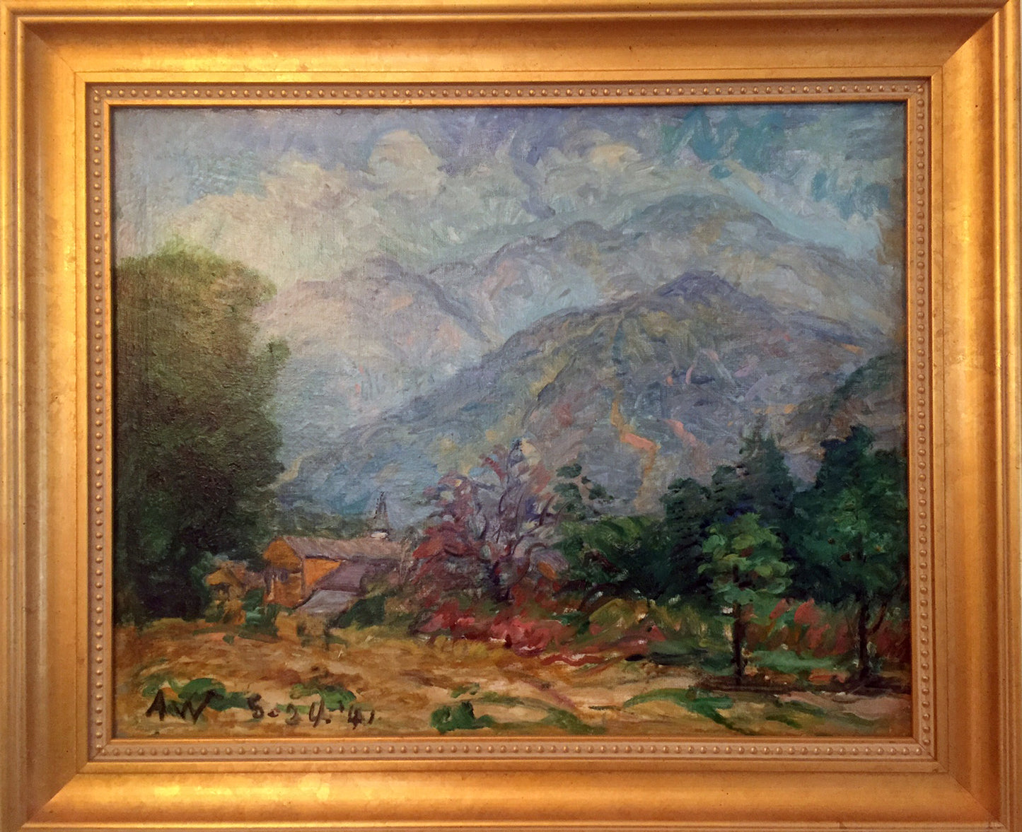 Church by the Mountain, vintage artwork by Ada Augusta Wolfe, 12x8" (A4) Poster