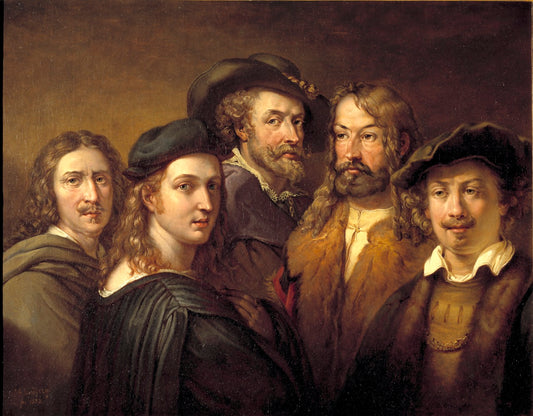 Raffaello Sanzio, Rembrandt van Rijn, Nicolas Poussin, Albrecht Dürer and Peter Paul Rubens, vintage artwork by Johan Gustaf Sandberg, 12x8" (A4) Poster
