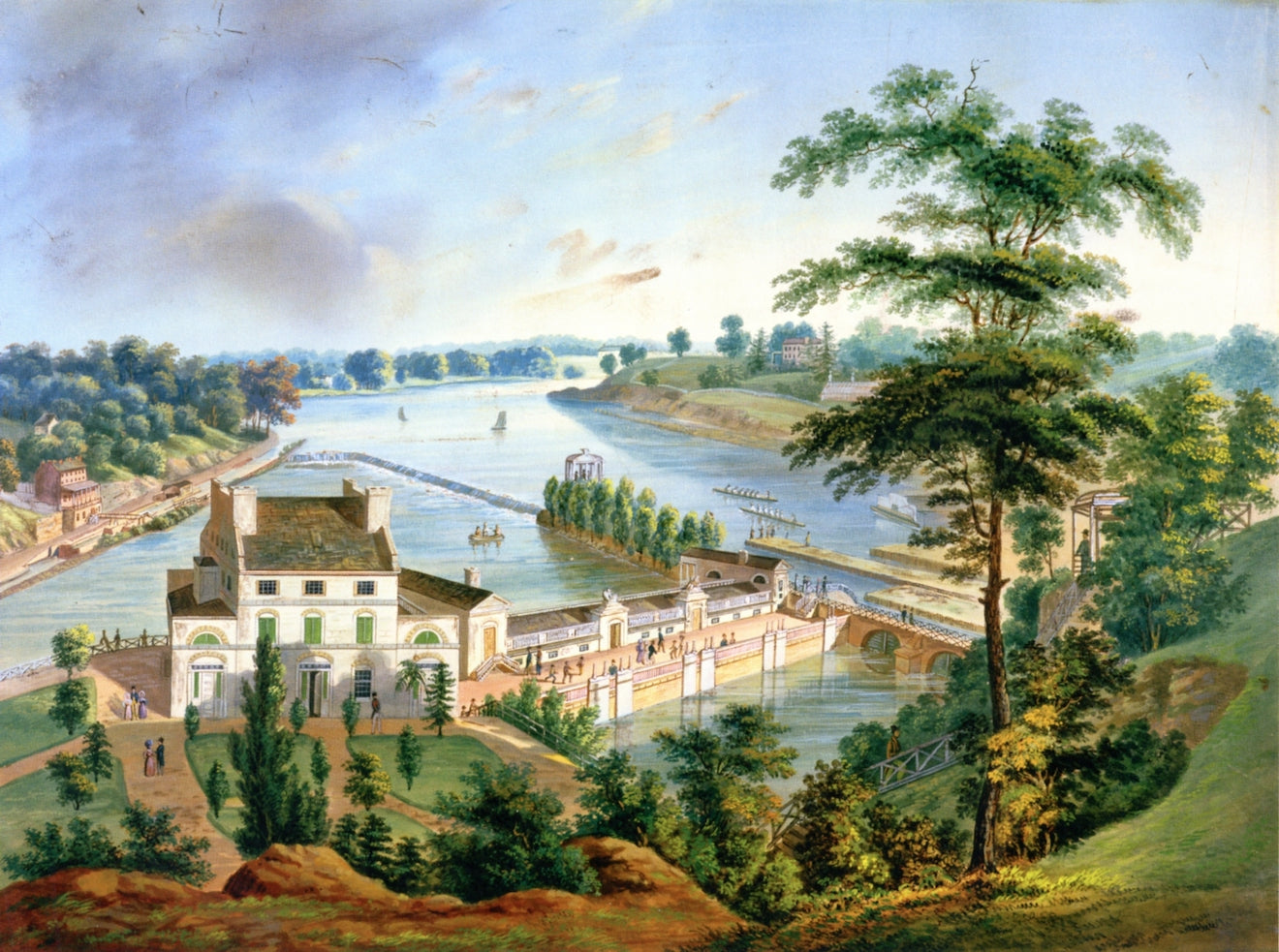 Fairmont Water Works, vintage artwork by John Caspar Wild, A3 (16x12") Poster Print