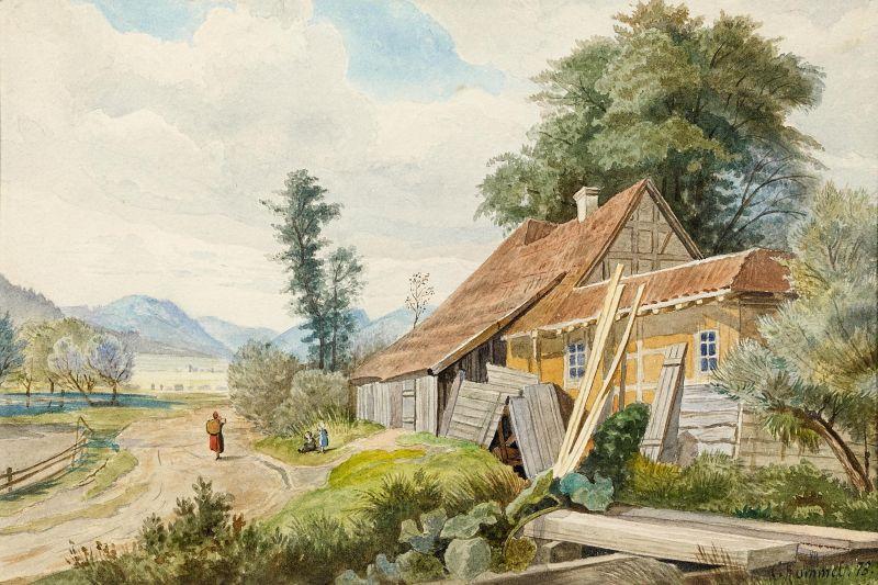 Dam Mill near Friedrichroda in Thuringia, vintage artwork by Carl Maria Nicolaus Hummel, A3 (16x12") Poster Print