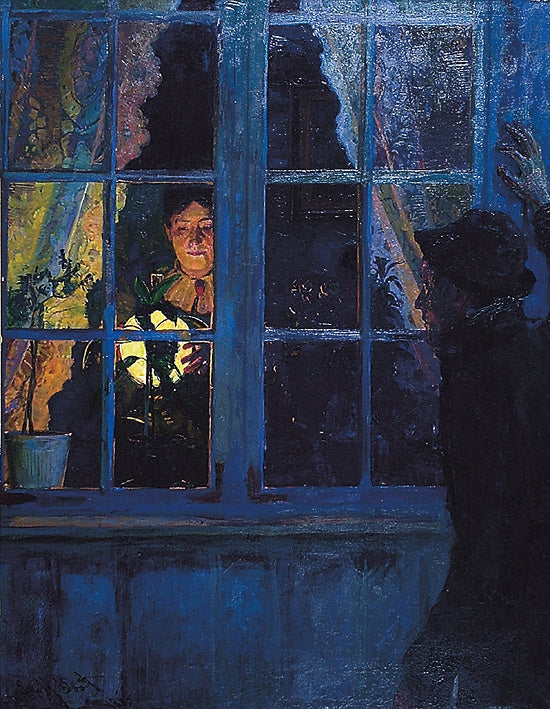 In the lamplight, vintage artwork by Eyolf Soot, 12x8" (A4) Poster