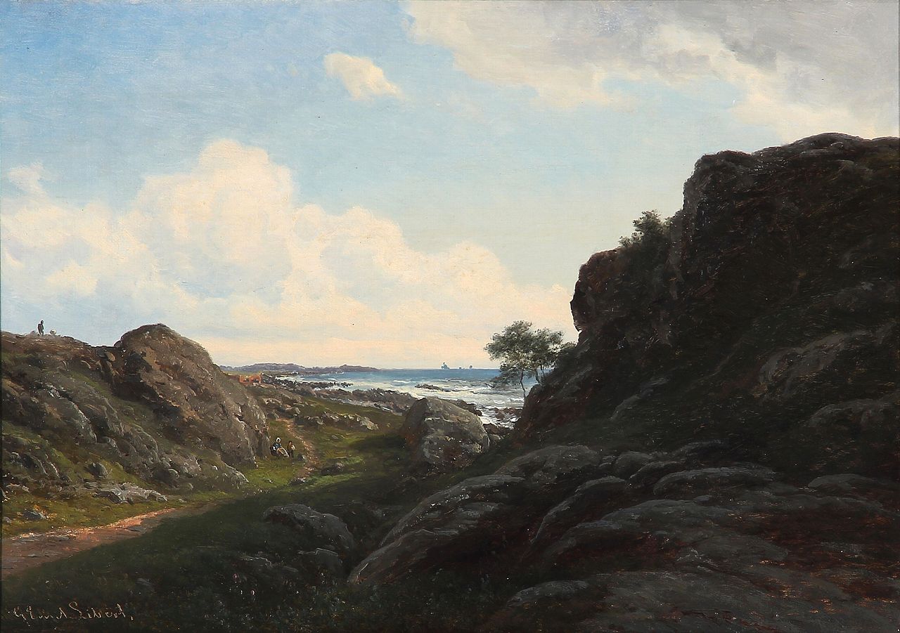 Summer day with rocks near the sea, vintage artwork by Georg Emil Libert, A3 (16x12") Poster Print
