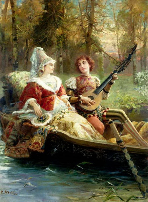 A romantic serenade, vintage artwork by Cesare Augusto Detti, 12x8" (A4) Poster