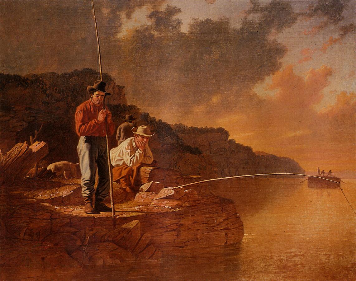 Fishing on the Mississippi, vintage artwork by George Caleb Bingham, A3 (16x12") Poster Print