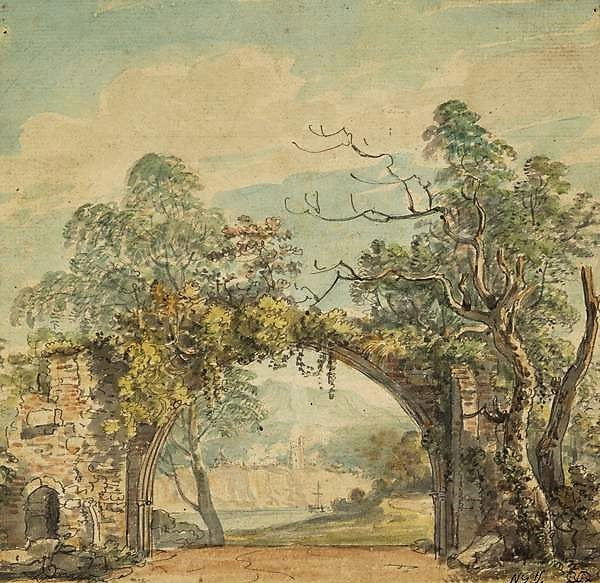 View through a Ruined Arch, vintage artwork by Paul Sandby , R.A., 12x8" (A4) Poster