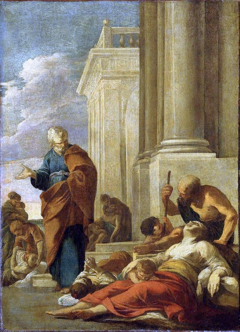 Saint Peter Healing the Sick with his Shadow (study), vintage artwork by Laurent de La Hyre, 12x8" (A4) Poster
