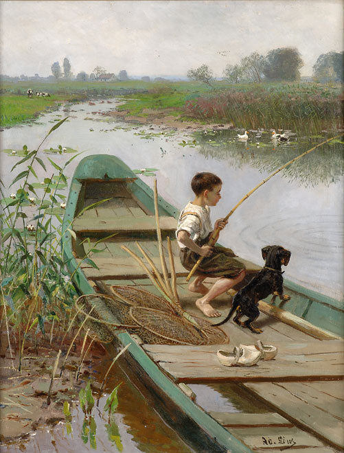 In the Boat, vintage artwork by Adolf Lins, 12x8" (A4) Poster