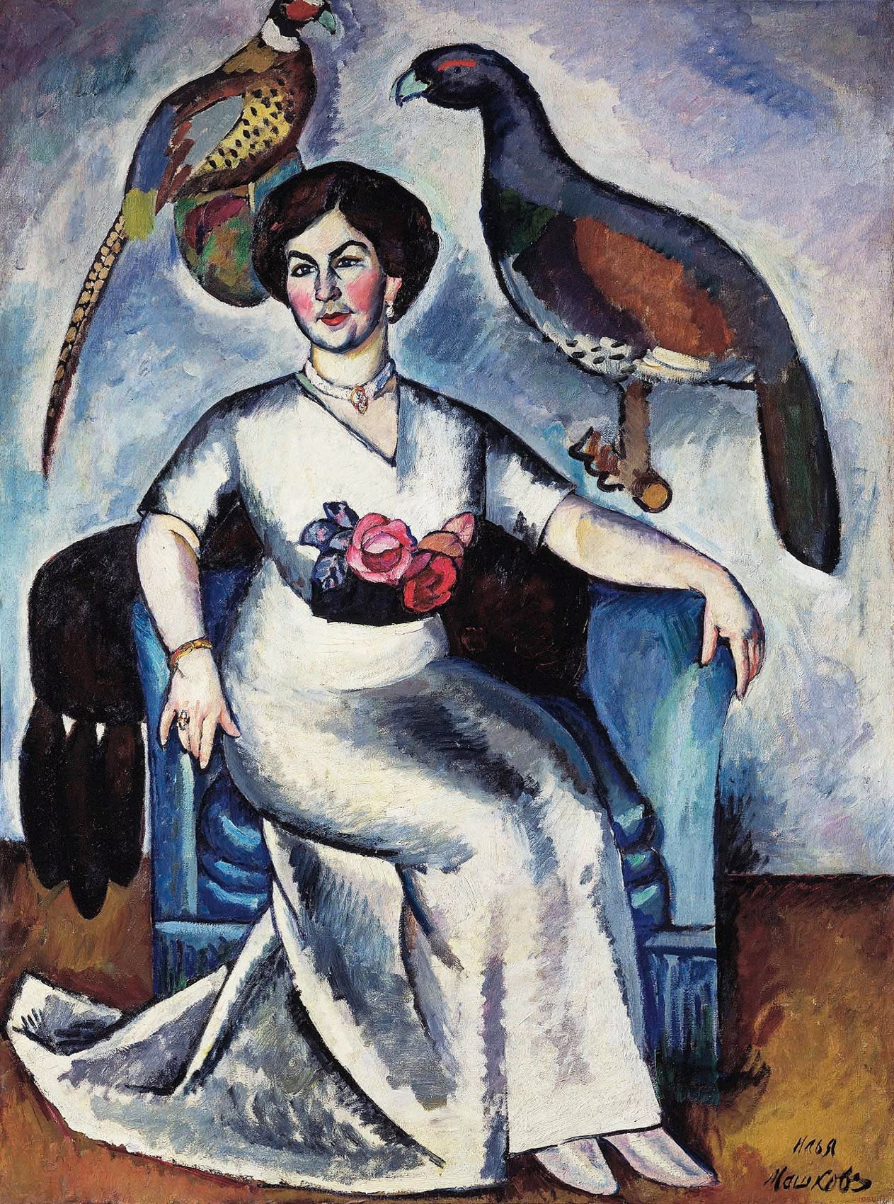 Portrait of a Lady with Pheasants by Ilya Mashkov,16x12(A3) Poster