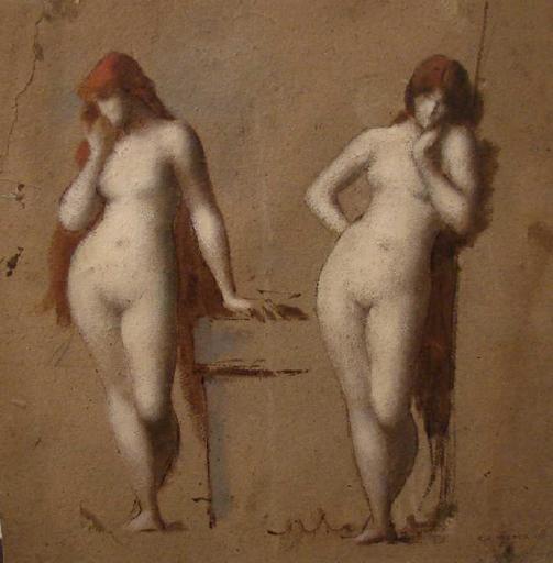 Deux femmes nues, vintage artwork by Jean-Jacques Henner, 12x8" (A4) Poster