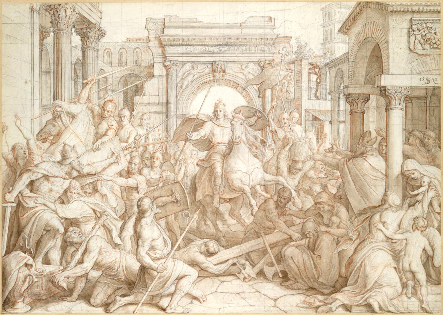Charles the Great's Entrance into Pavia, vintage artwork by Julius Schnorr von Carolsfeld, A3 (16x12") Poster Print