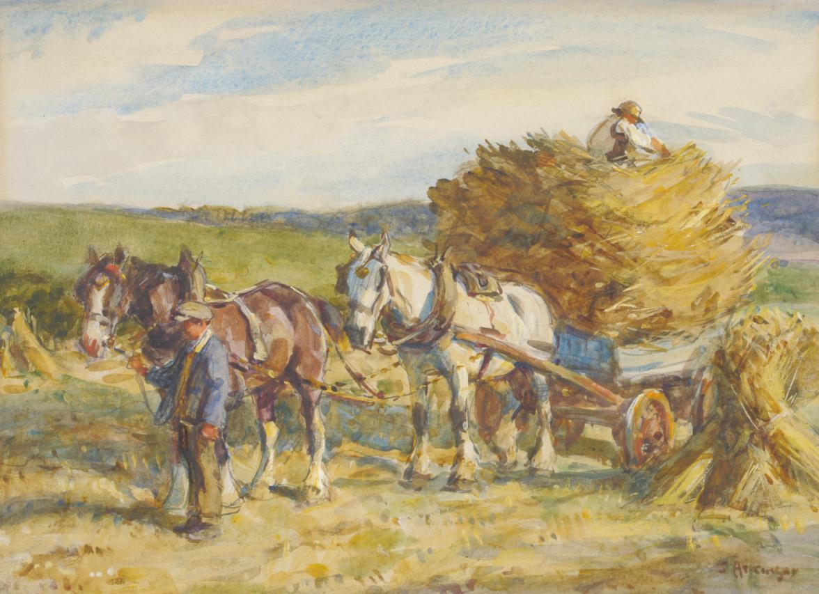 Figures with Horses Pulling a Haycart by John Atkinson II,A3(16x12")Poster