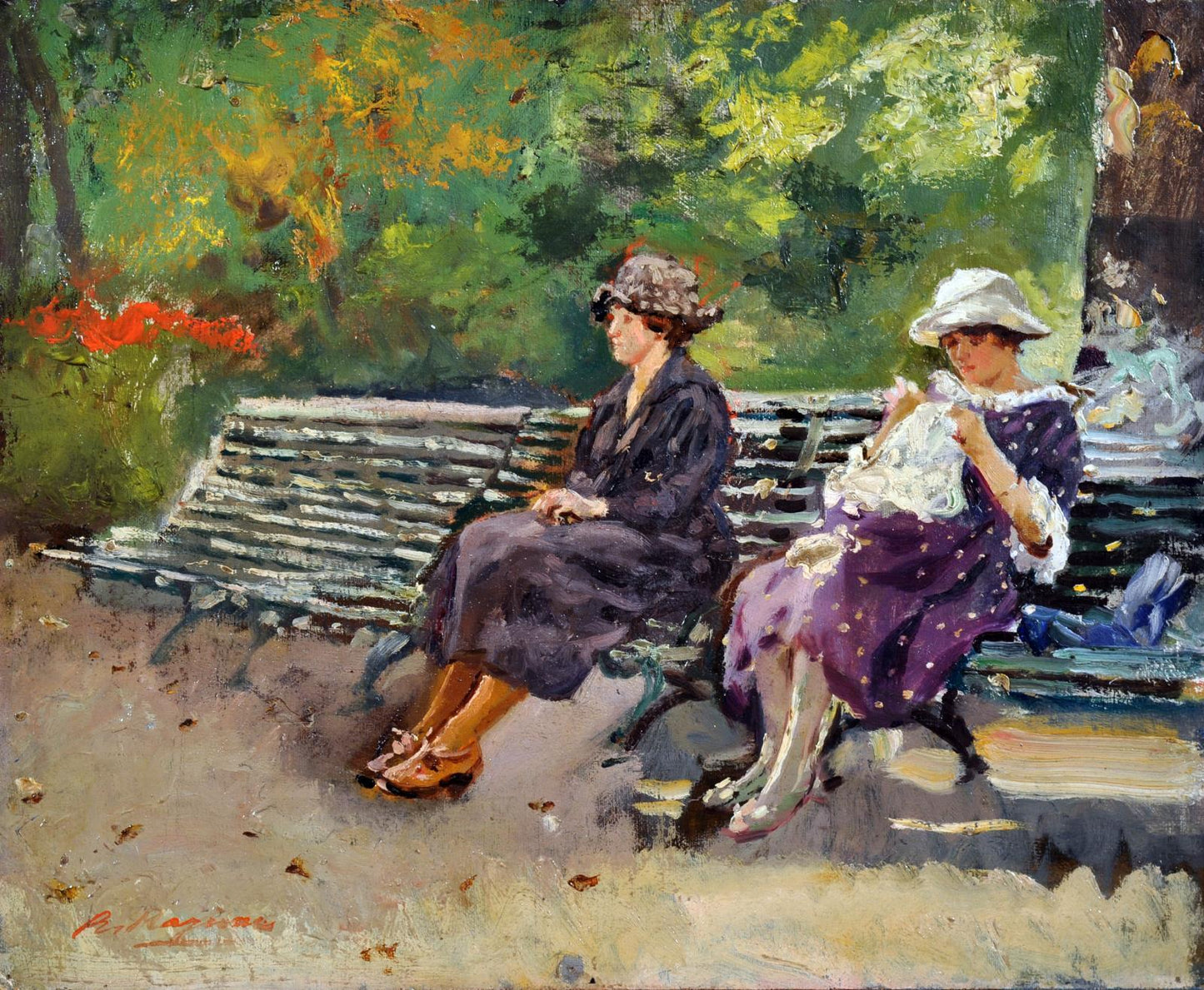 Women in Parc Monceau, vintage artwork by Raffaele Ragione, 12x8" (A4) Poster