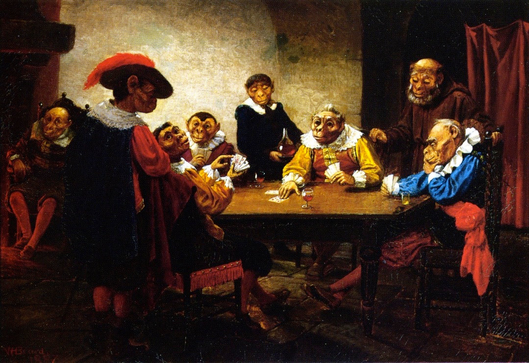 The Poker Game, vintage artwork by William Holbrook Beard, 12x8" (A4) Poster