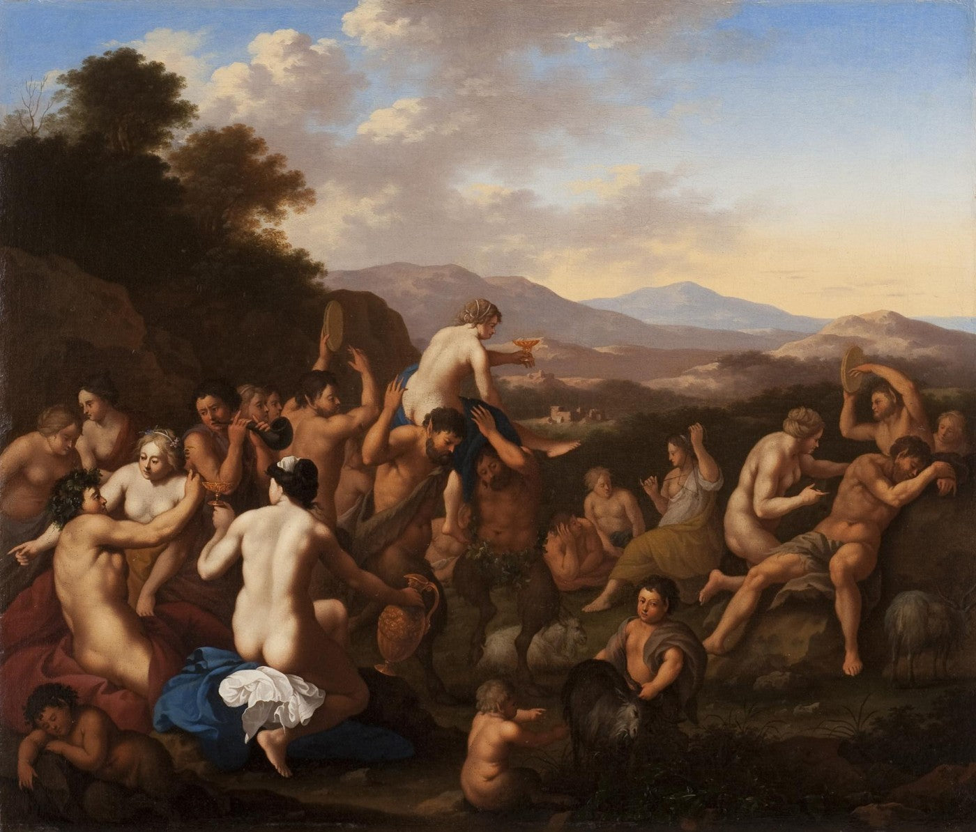 A bacchanal in an extensive landscape, vintage artwork by Johannes van Haensbergen, 12x8" (A4) Poster