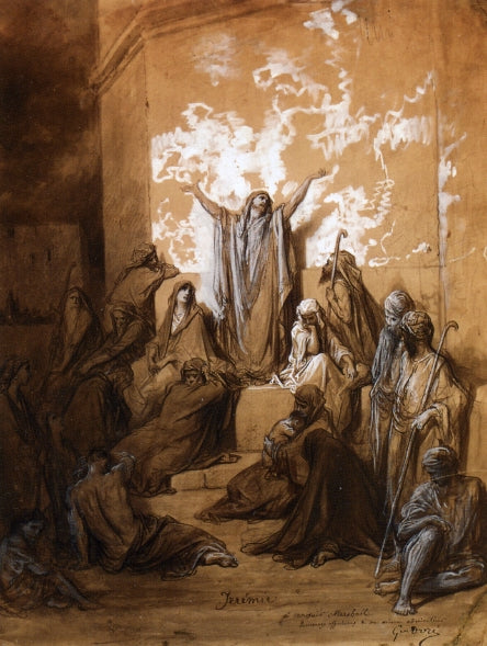 Jeremiah Preaching to His Followers, vintage artwork by Gustave Dore, 12x8" (A4) Poster