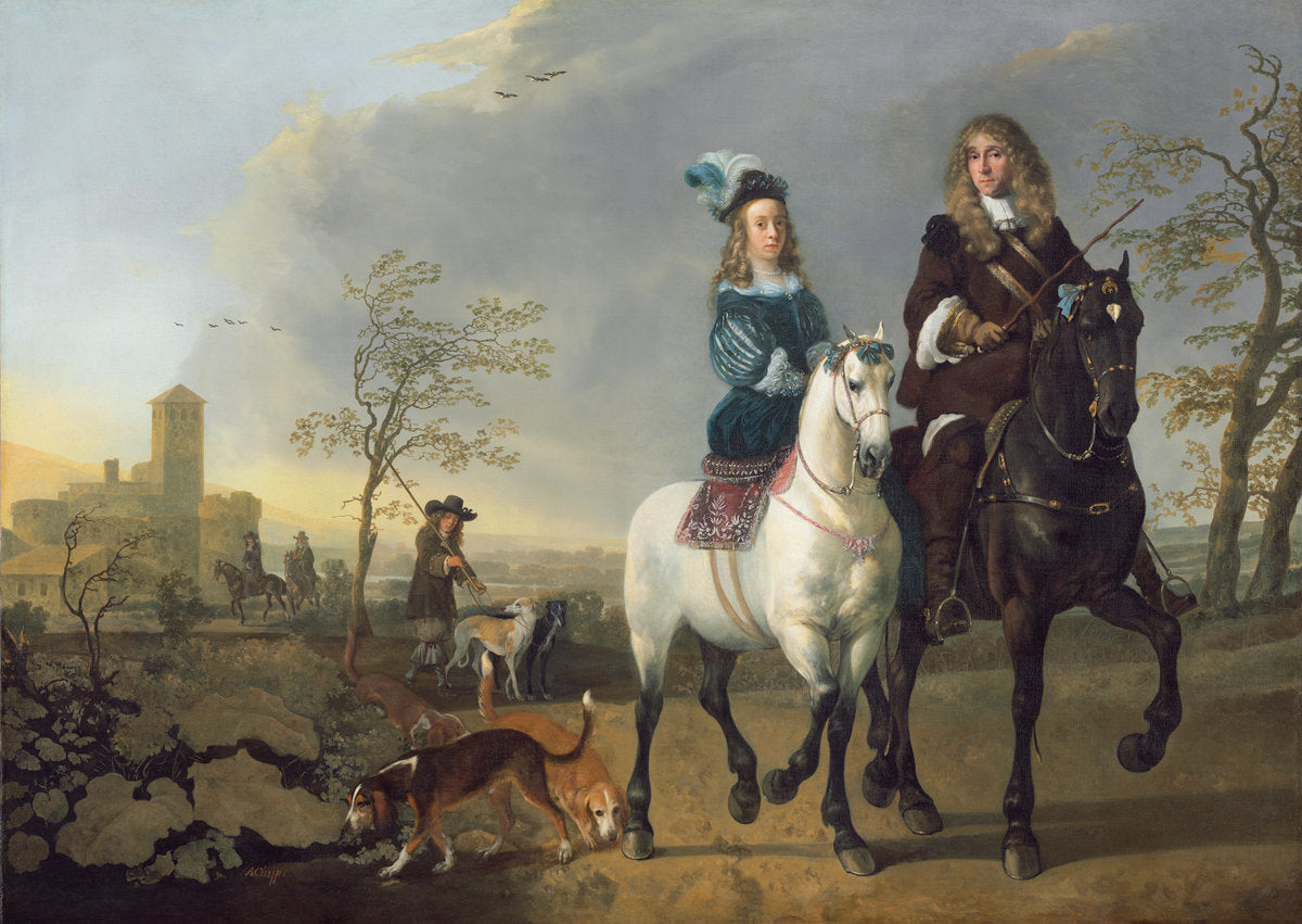 Lady and Gentleman on Horseback, vintage artwork by Aelbert Cuyp, 12x8" (A4) Poster