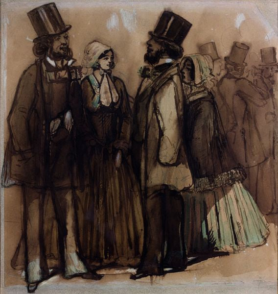 Rencontre à la promenade, vintage artwork by Constantin Guys, A3 (16x12") Poster Print