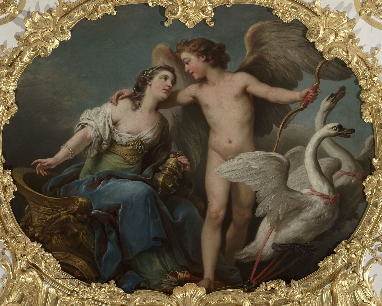 Cupid and Psyche in a Chariot, vintage artwork by Carle van Loo, 12x8" (A4) Poster