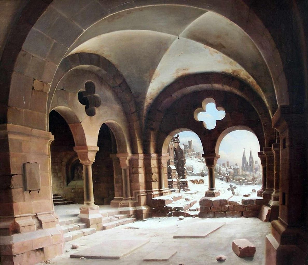 Cloisters in Winter, vintage artwork by Carl Hasenpflug, A3 (16x12") Poster Print