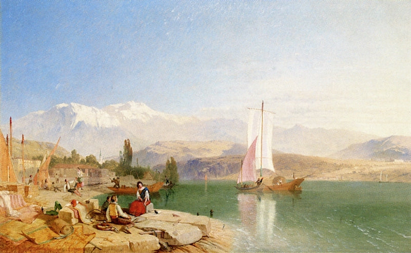by the Margin of Fair Zurich's Waters, vintage artwork by James Baker Pyne, A3 (16x12") Poster Print