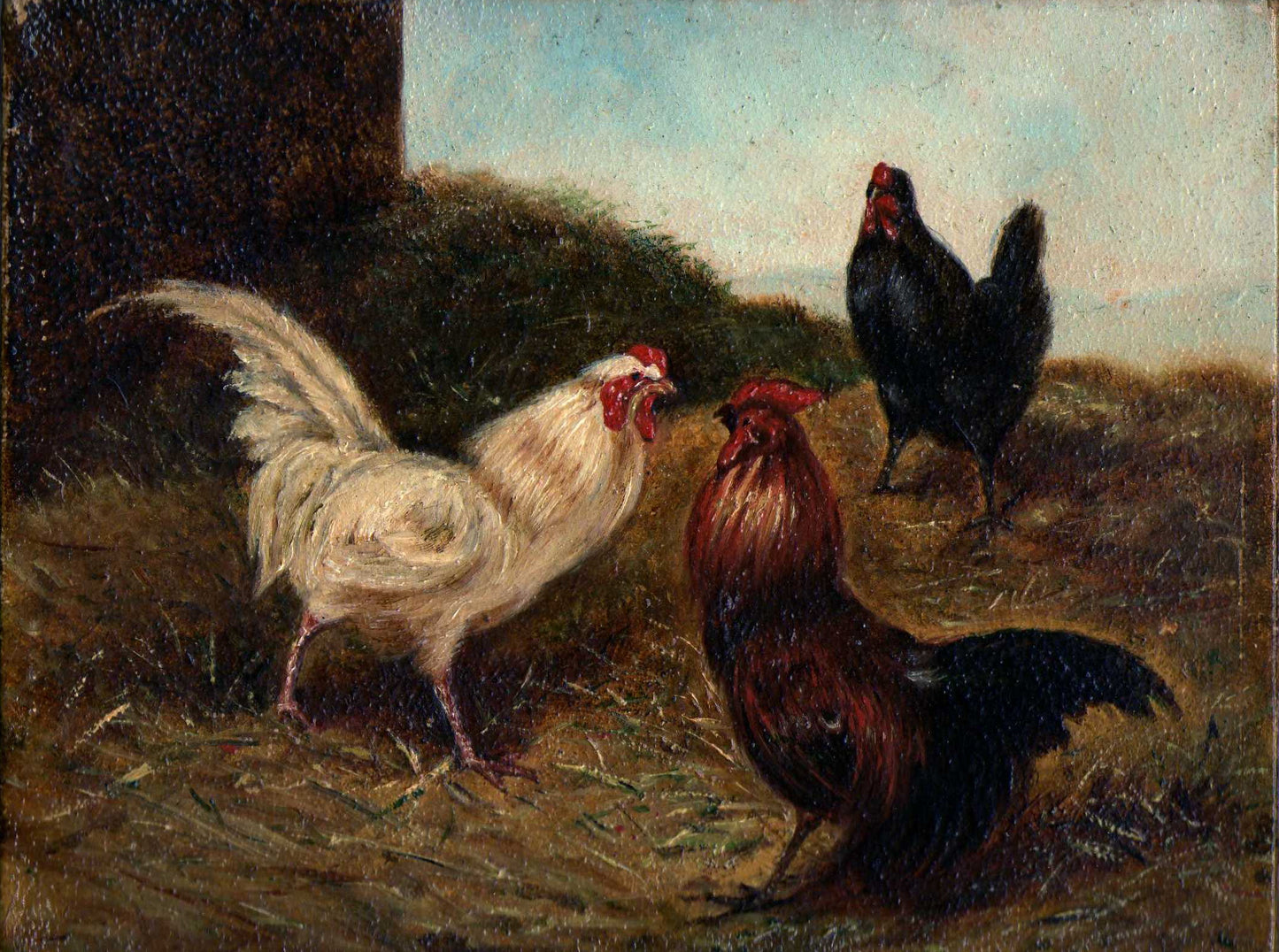 Deux coqs et une poule, vintage artwork by Philibert Leon Couturier, 12x8" (A4) Poster