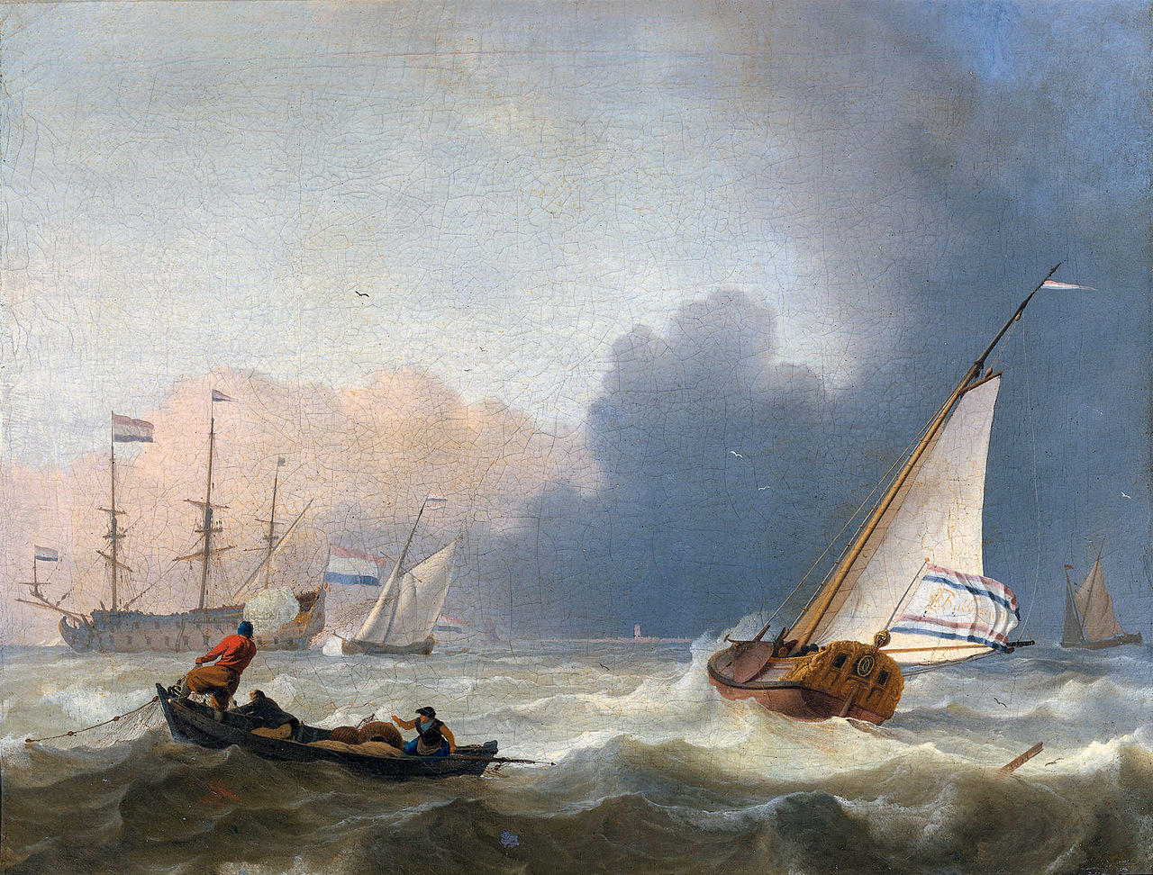 Rough Sea with a Dutch Yacht under Sail, vintage artwork by Ludolf Backhuysen, 12x8" (A4) Poster