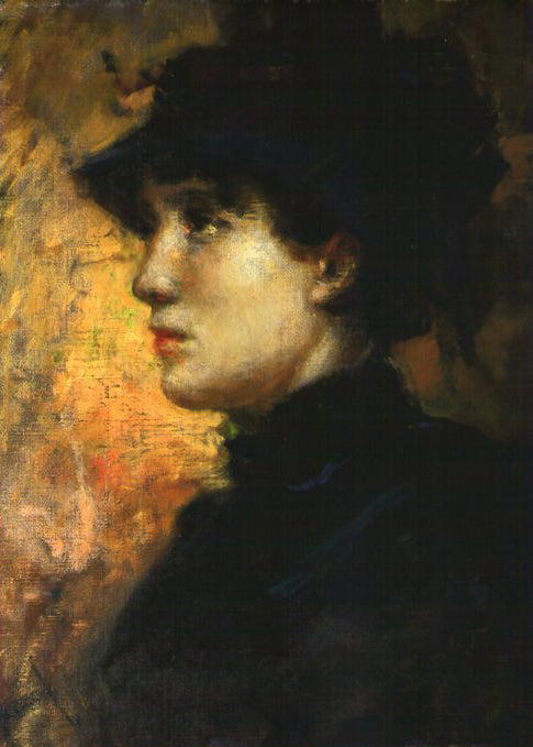 Lady with hat in profile, vintage artwork by Cesare Tallone, 12x8" (A4) Poster