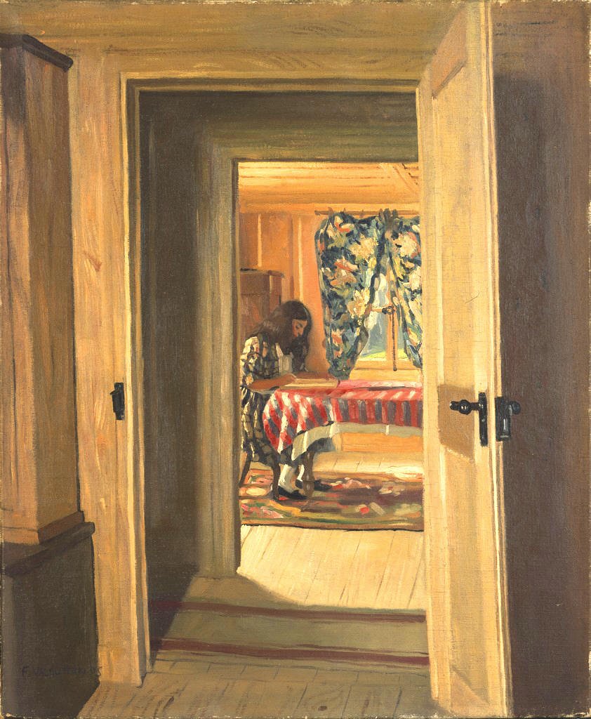 Interior with a Young Girl Writing by Peter Ilsted,A3(16x12")Poster