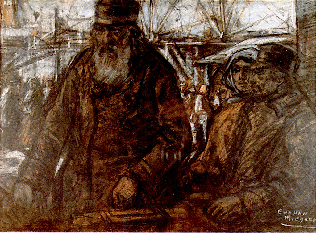 Emigrants at the Red Star Line Warehouse, vintage artwork by Eugeen van Mieghem, 12x8" (A4) Poster