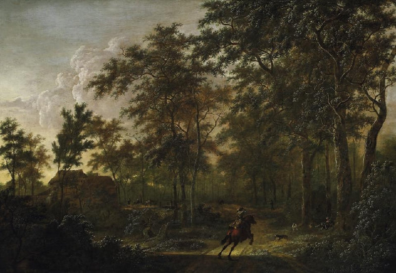 Summer Forest Landscape with Hunters, vintage artwork by Pieter Jansz. van Asch, 12x8" (A4) Poster