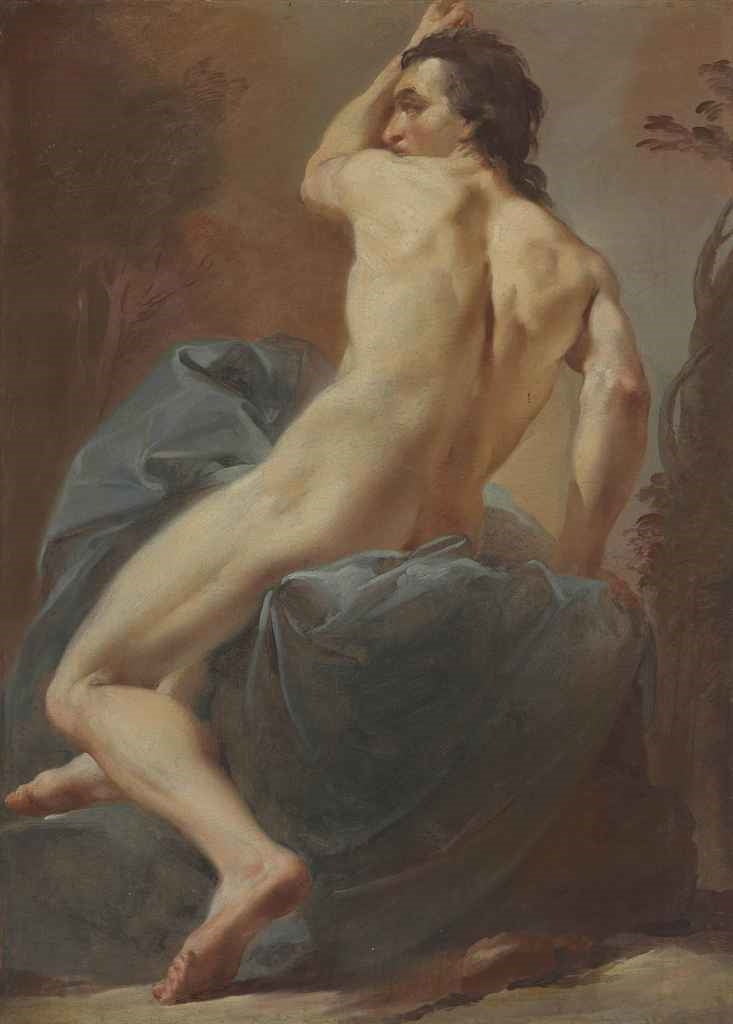Seated Male Nude from Behind- study, vintage artwork by Ubaldo Gandolfi, 12x8" (A4) Poster