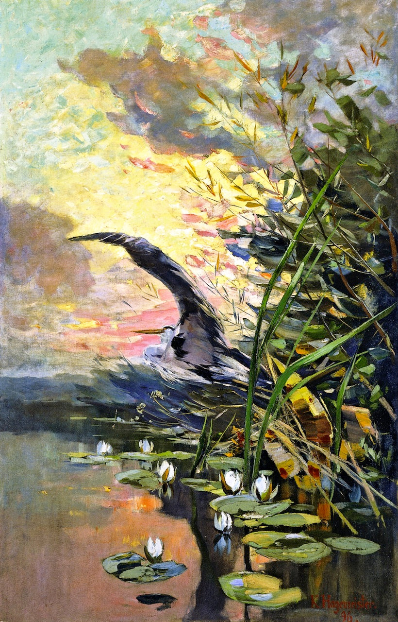 Heron in Flight, vintage artwork by Karl Hagemeister, 12x8" (A4) Poster