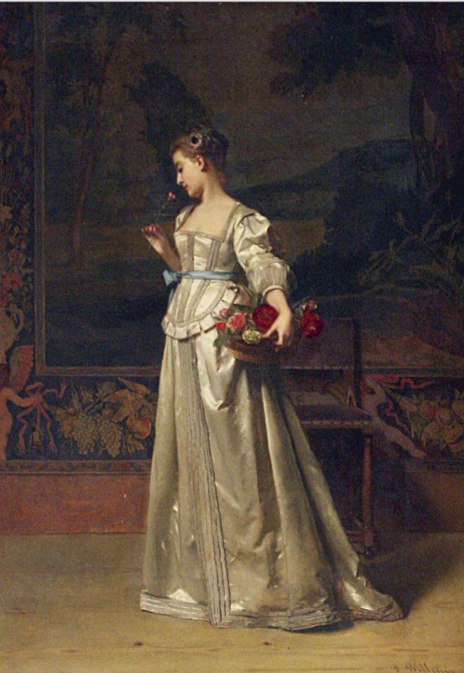 The Rose Basket, vintage artwork by Florent Willems, 12x8" (A4) Poster