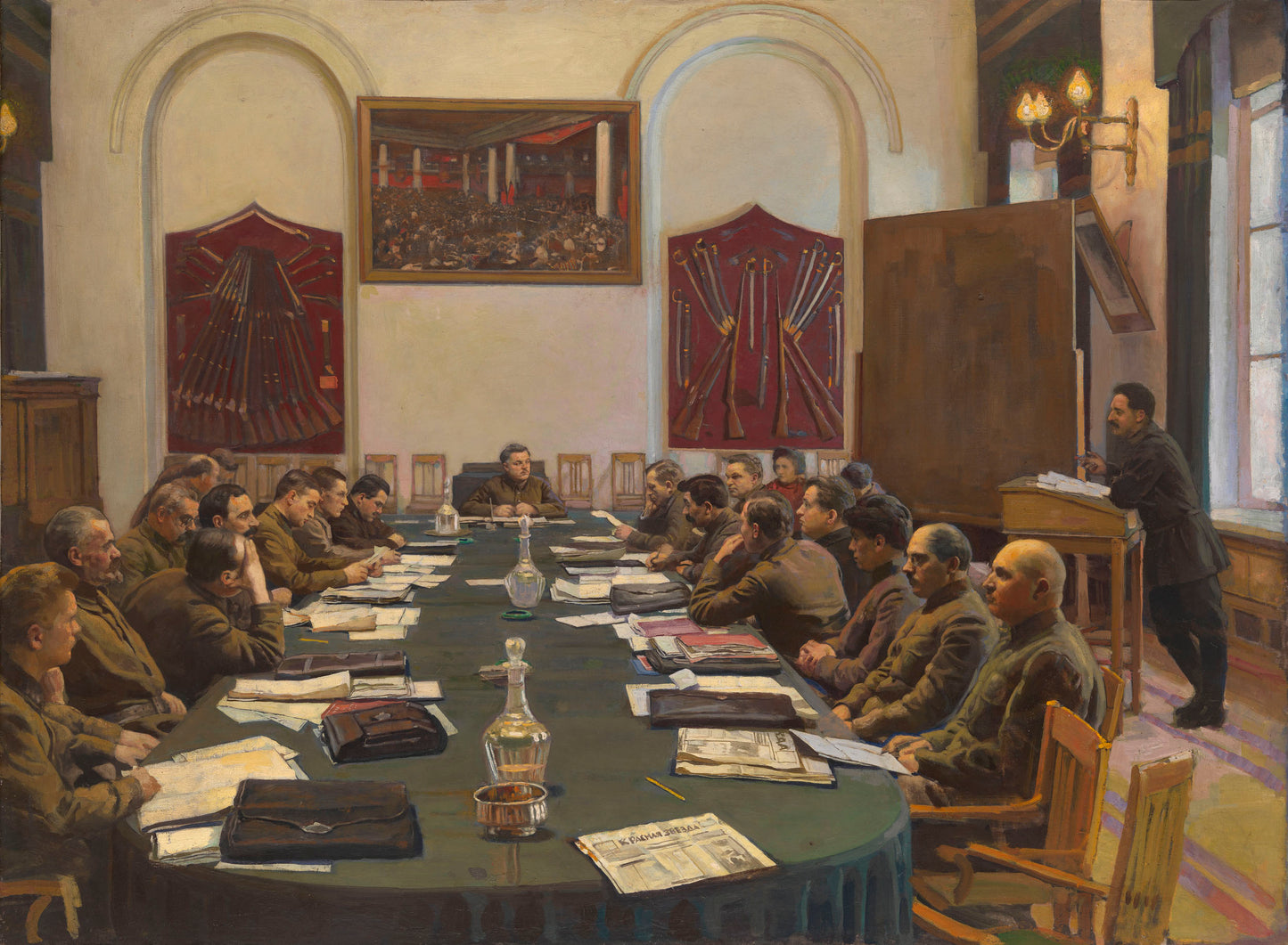 Assembly of the Revolutionary Military Council of the USSR, Chaired by Kliment Voroshilov, vintage artwork by Isaak Brodsky, 12x8" (A4) Poster