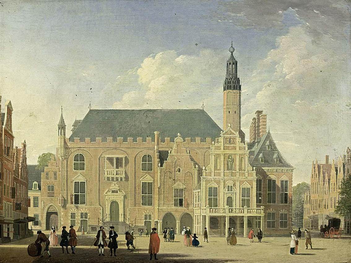 Haarlem: view of the Town Hall, vintage artwork by Jan ten Compe, 12x8" (A4) Poster