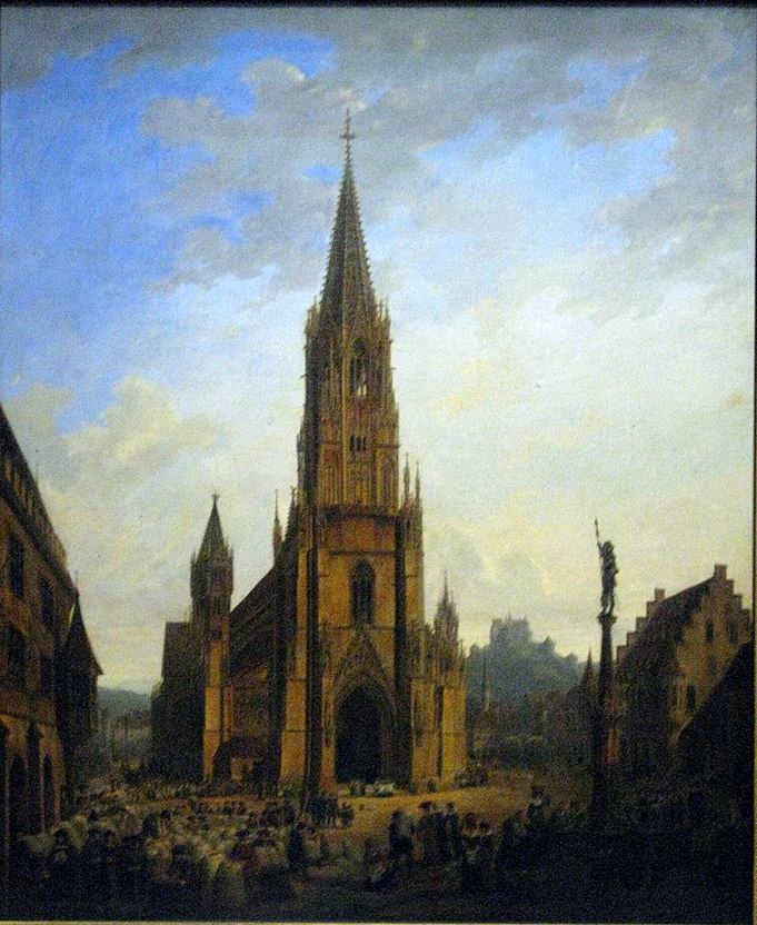 View of the Freiburg Cathedral, vintage artwork by Domenico Quaglio the Younger, 12x8" (A4) Poster