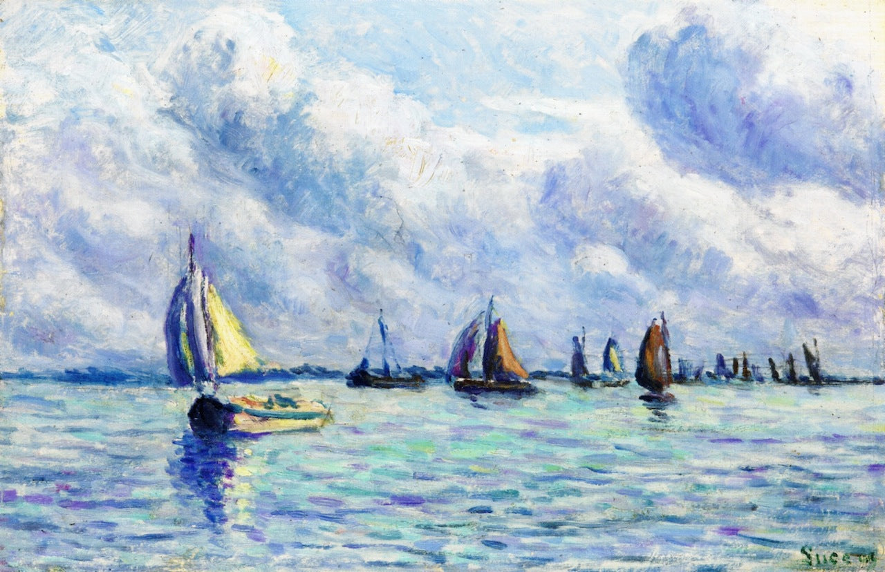 Boats on the Meuse at Rotterdam, vintage artwork by Maximilien Luce, 12x8" (A4) Poster