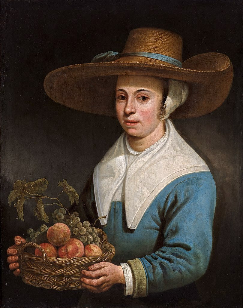 Girl with a Straw Hat, with a Basket of Grapes, vintage artwork by Aelbert Cuyp, 12x8" (A4) Poster