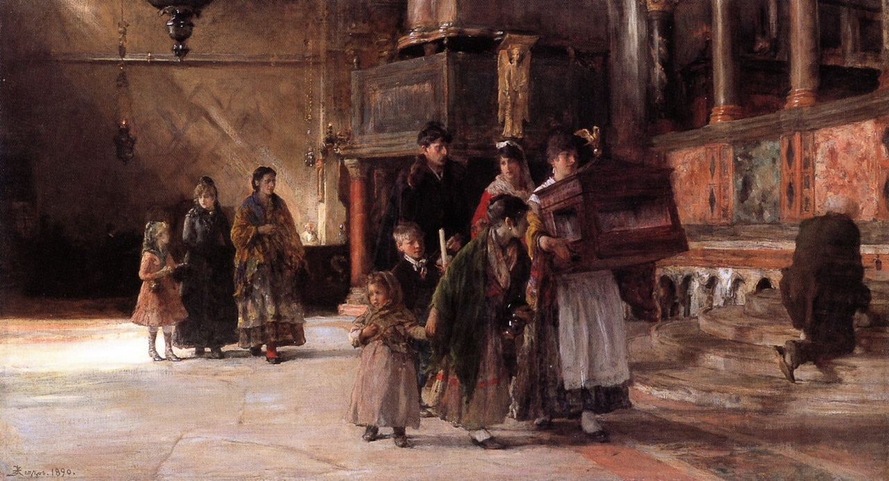 In Church, vintage artwork by Alessandro Zezzos, 12x8" (A4) Poster