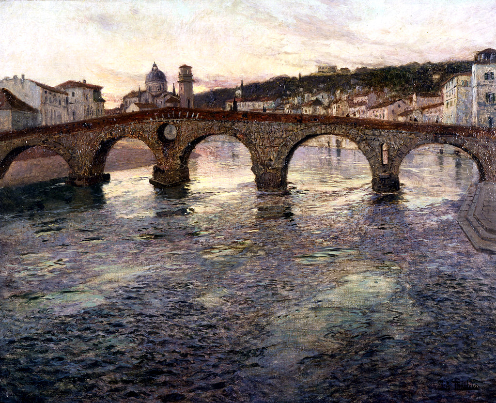 The Adige River in Verona, vintage artwork by Fritz Thaulow, 12x8" (A4) Poster