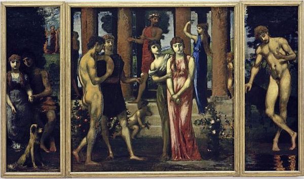 Triptych: ("Lovers", "Wedding", "Narcissus"), vintage artwork by Hans von Marees, 12x8" (A4) Poster