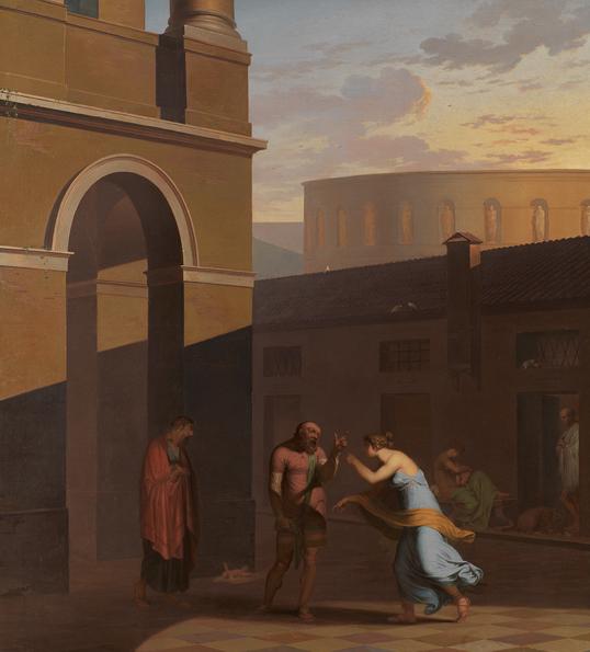 Davus Speaks with Mysis. Scene from Terence's Andria, vintage artwork by Nicolai Abraham Abildgaard, 12x8" (A4) Poster