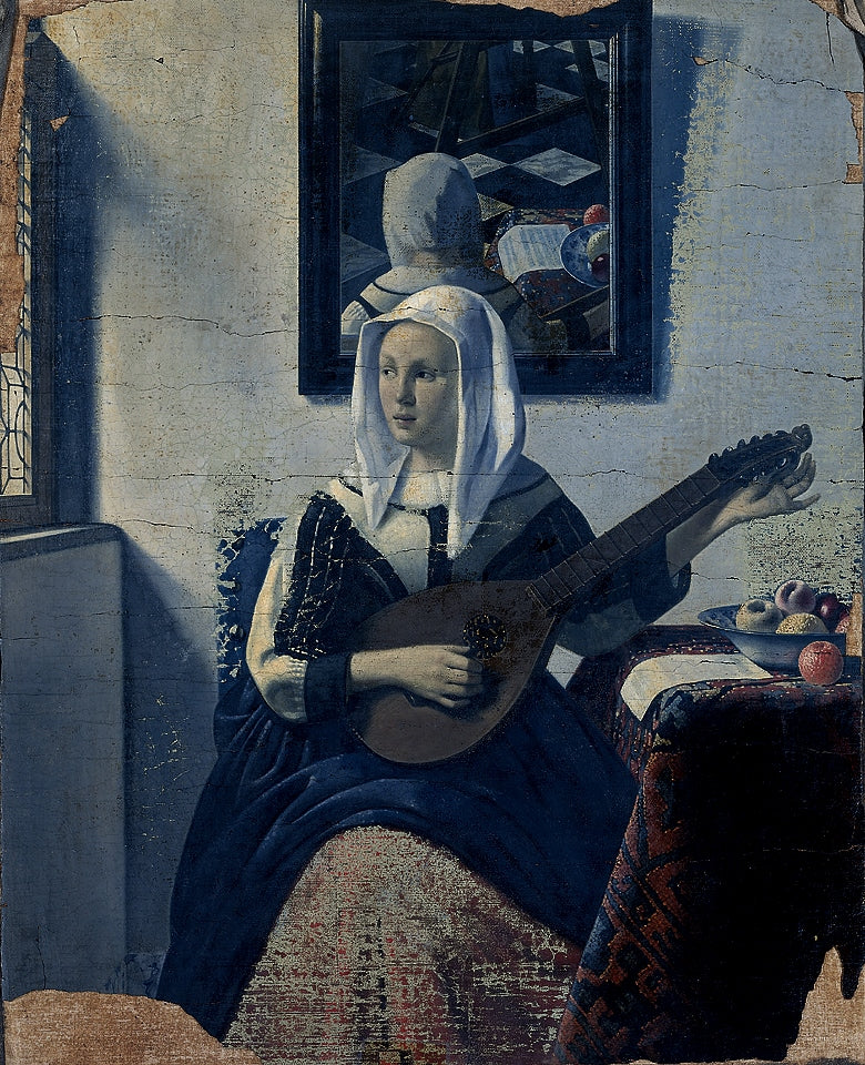 Woman Playing Music, vintage artwork by Han van Meegeren, 12x8" (A4) Poster